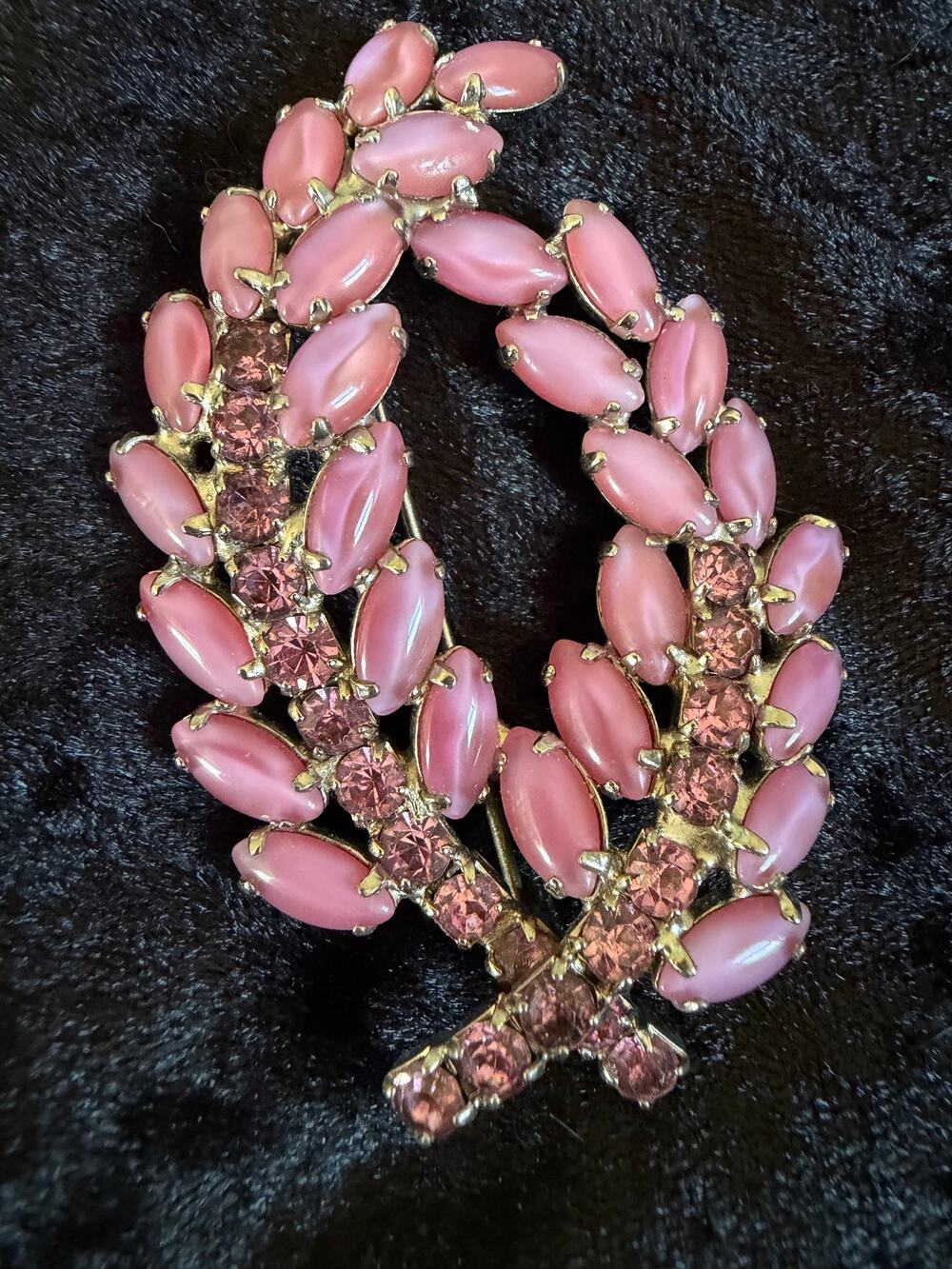 Vintage Pink Moonglow Rhinestone Wreath Brooch 3β MCM Statement Pin